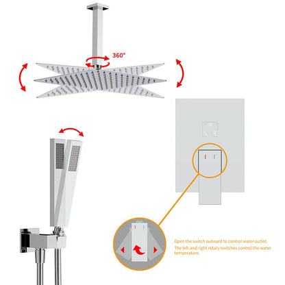 12" Ceiling Mounted Square Shower Systems with Head Shower & Hand Shower Combo Set