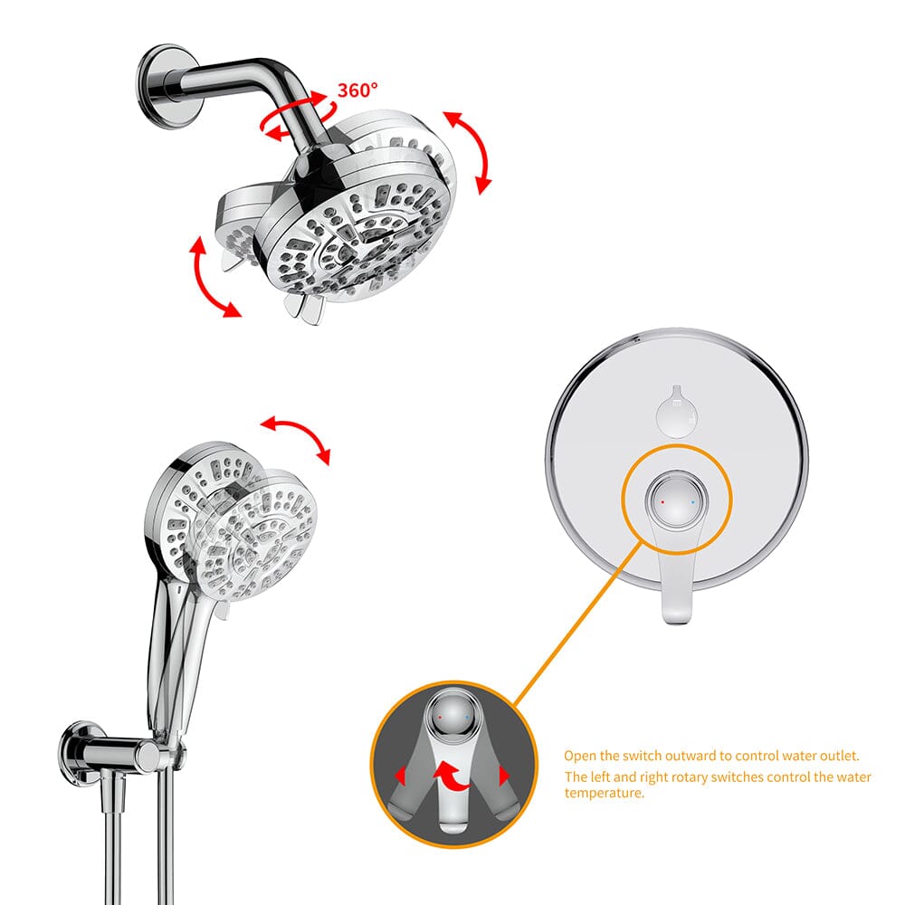 Wall Mounted 14 Spray High Pressure Shower Head and Hand Shower