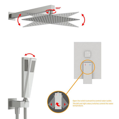 10" Wall Mount Square Shower Systems with Head Shower & Hand Shower Combo Set