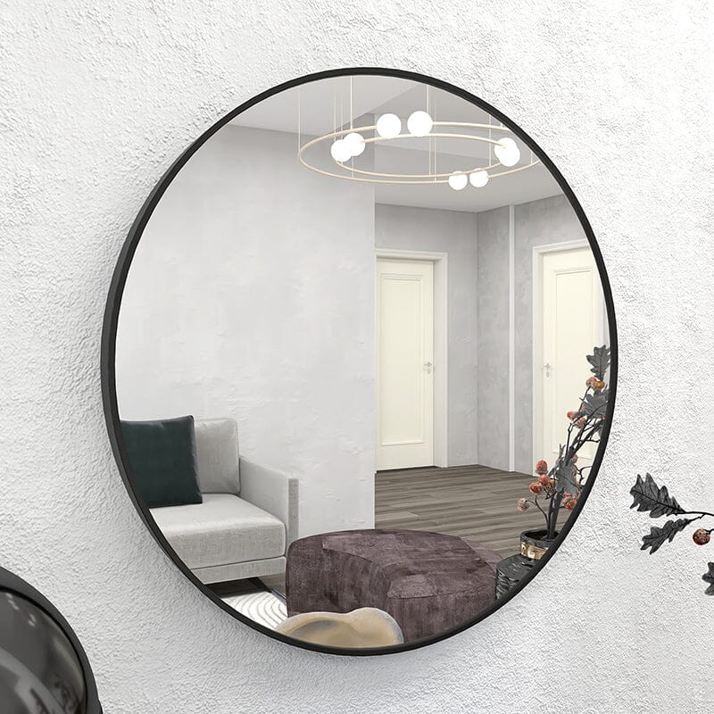 24" Round Black Border Wall Mirror for Make Up Vanity