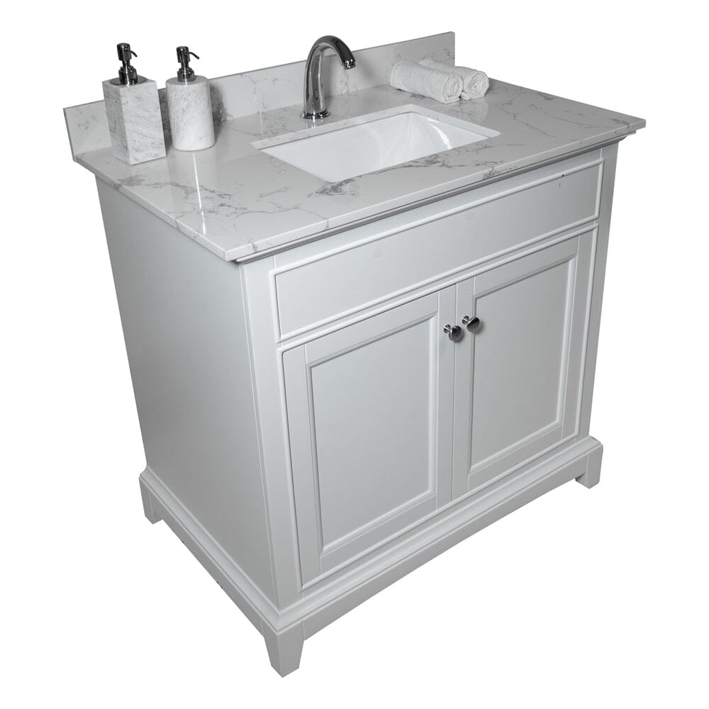 37 in. bathroom vanity stone carrara white with rectangle undermount ceramic sink and single faucet hole