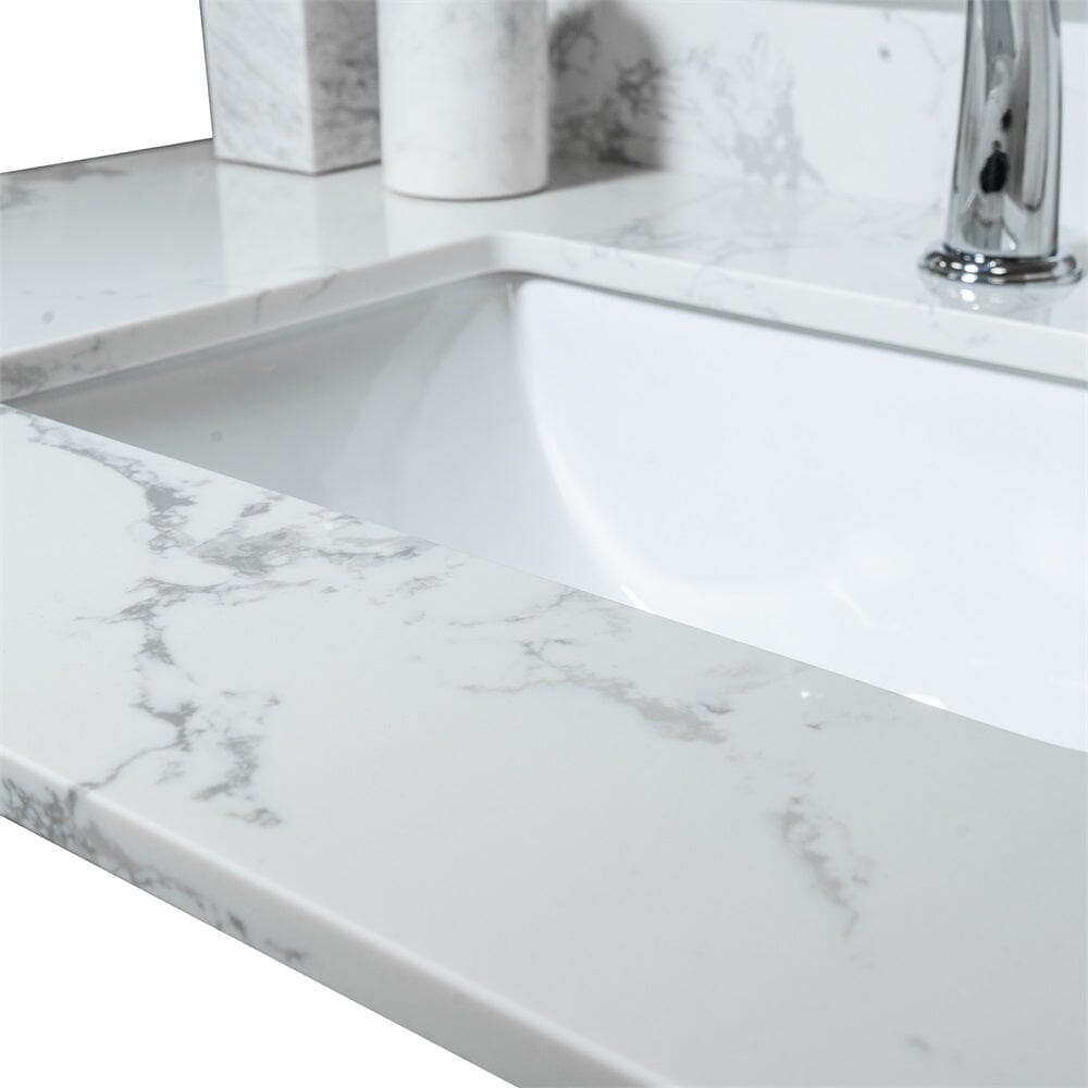 37 in. bathroom vanity stone carrara white with rectangle undermount ceramic sink and single faucet hole