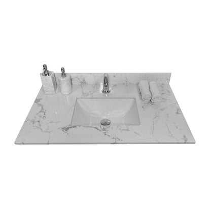 37 in. bathroom vanity stone carrara white with rectangle undermount ceramic sink and single faucet hole