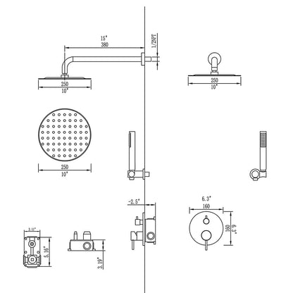 Wall Mounted Shower Faucet Set for Bathroom with 10" Shower Head Brushed Gold