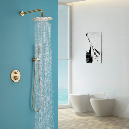 Wall Mounted Shower Faucet Set for Bathroom with 10" Shower Head Brushed Gold