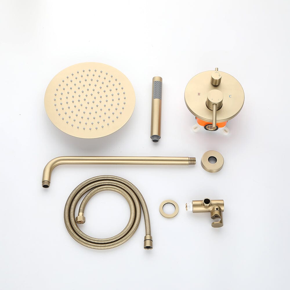 Wall Mounted Shower Faucet Set for Bathroom with 10" Shower Head Brushed Gold