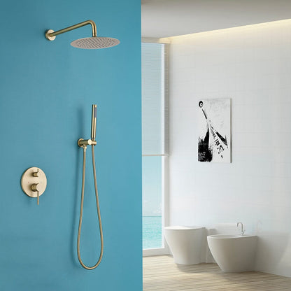 Wall Mounted Shower Faucet Set for Bathroom with 10" Shower Head Brushed Gold