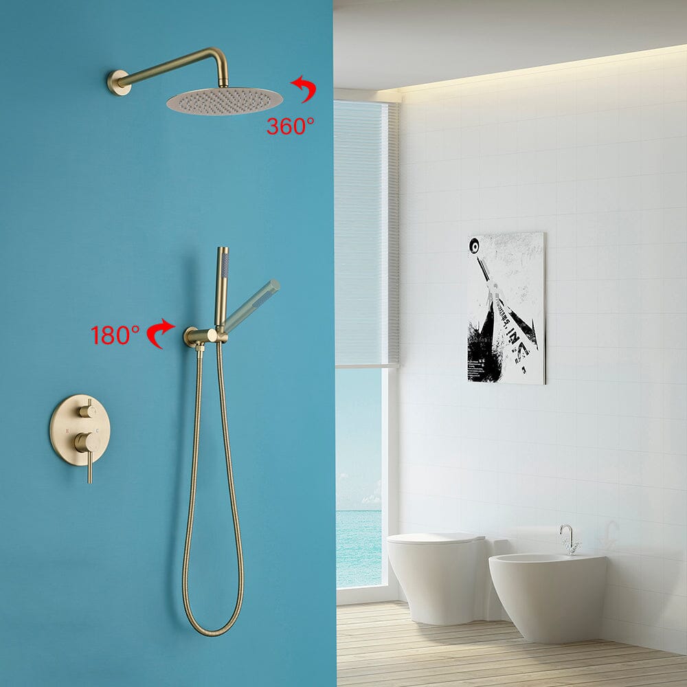 Wall Mounted Shower Faucet Set for Bathroom with 10" Shower Head Brushed Gold