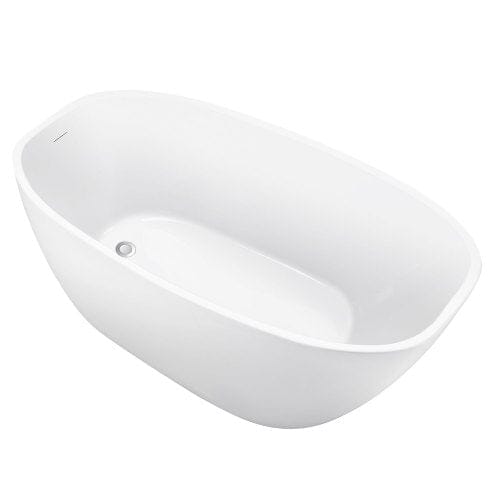 63'' Acrylic Freestanding Deep Bathtub Flatbottom with Drain Pipe