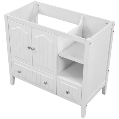 36" Bathroom Vanity Base Only, Solid Wood Frame and MDF Boards, White