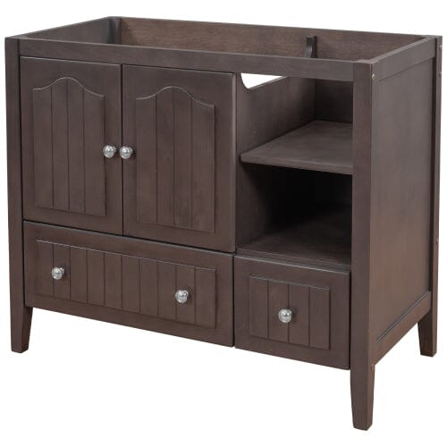 36" Bathroom Vanity Base Only, Solid Wood Frame and MDF Boards, Brown