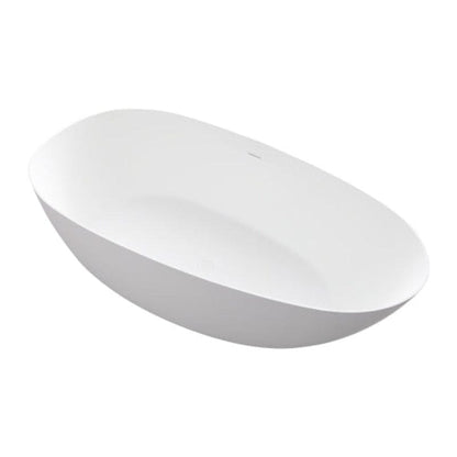 67'' Solid Surface Stone Resin Oval-shaped Matte White Freestanding Soaking Bathtub with Overflow