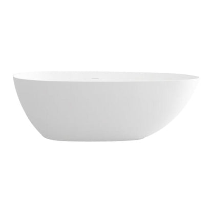 67'' Solid Surface Stone Resin Oval-shaped Matte White Freestanding Soaking Bathtub with Overflow