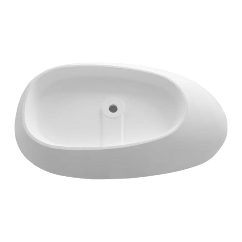 67'' Solid Surface Stone Resin Oval-shaped Matte White Freestanding Soaking Bathtub with Overflow