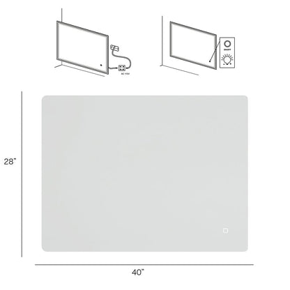 40 x 28 in. Rectangular Frameless Wall-Mount Anti-Fog LED Light Bathroom Vanity Mirror