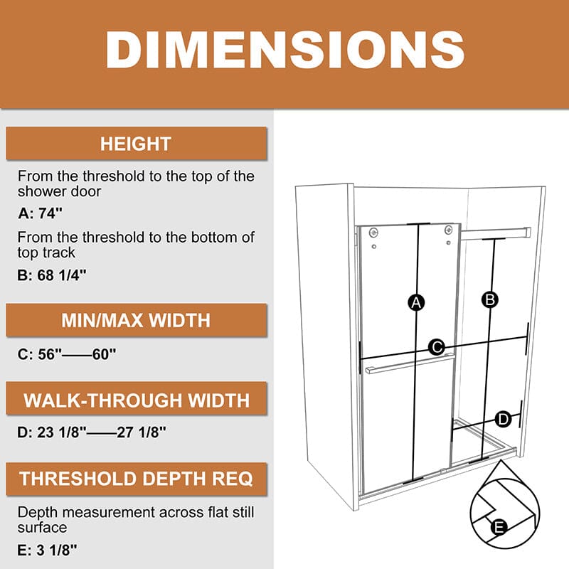 56-60'' x 74'' Explosion-proof Glass Bathroom Shower Door Two-way Sliding Black