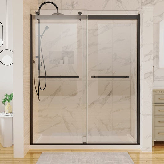 56-60'' x 74'' Explosion-proof Glass Bathroom Shower Door Two-way Sliding Black