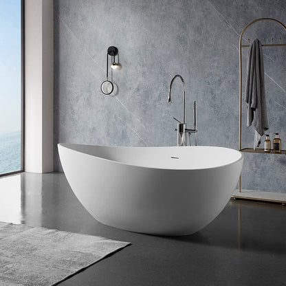 63'' Solid Surface Stone Resin Wave Shaped Freestanding Soaking Bathtub