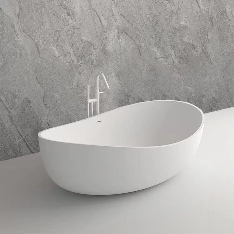 63'' Solid Surface Stone Resin Wave Shaped Freestanding Soaking Bathtub