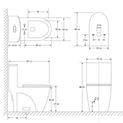 1.1/1.6 GPF Dual Flush One-Piece Elongated Toilet with Soft-Close Seat