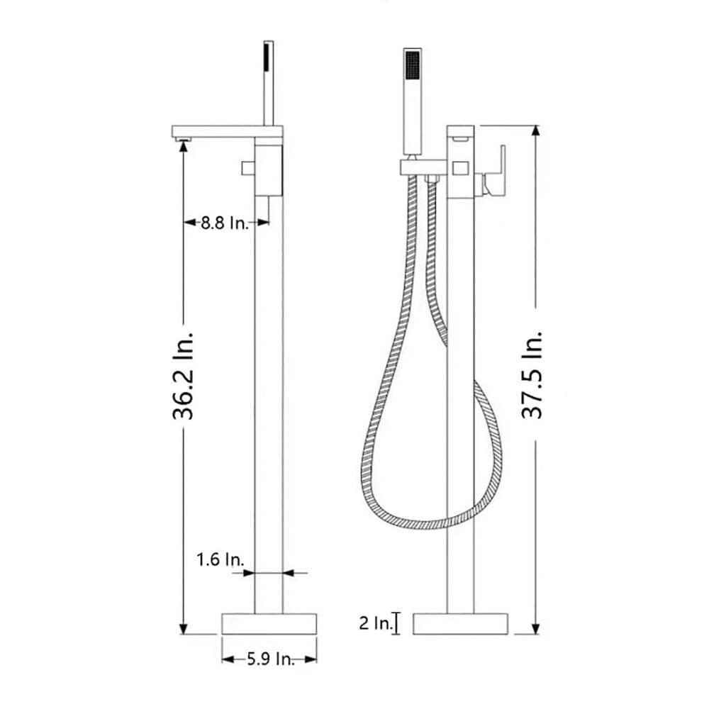 180° Rotation Brushed Gold Modern Freestanding Tub Filler Faucet with Hand Shower