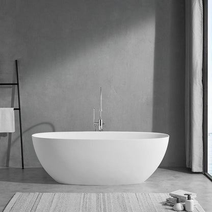 65'' Solid Surface Stone Resin Modern Oval Shaped Freestanding Soaking Bathtub with Overflow