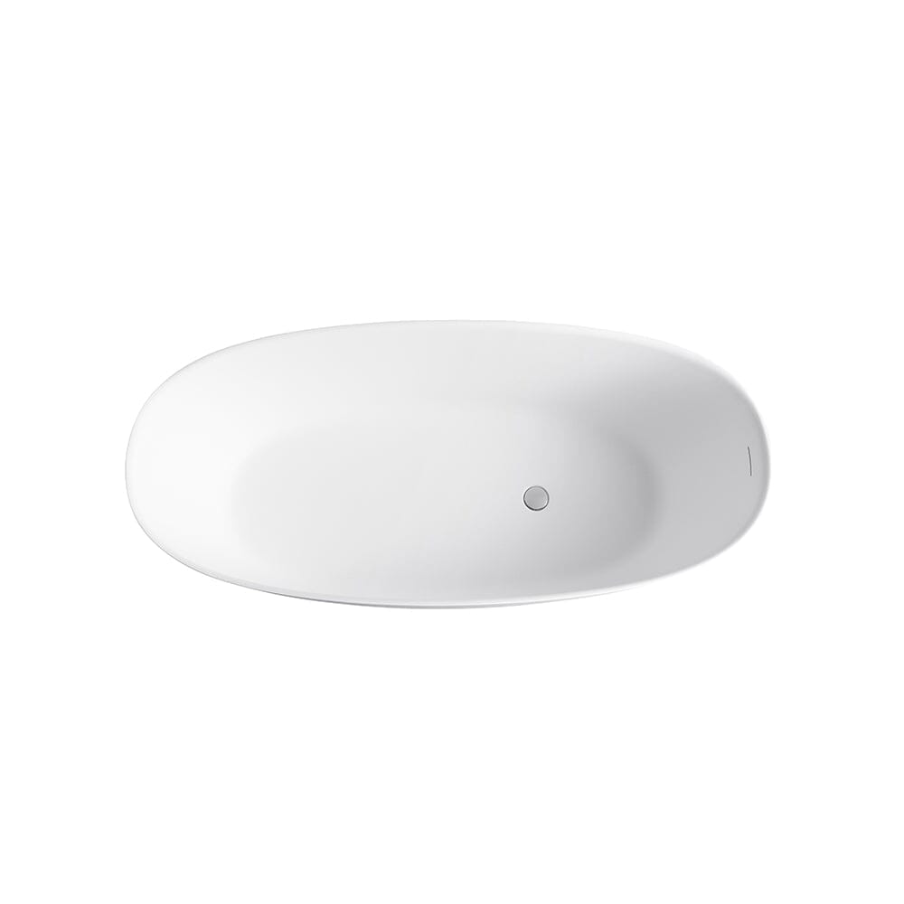 65'' Solid Surface Stone Resin Modern Oval Shaped Freestanding Soaking Bathtub with Overflow