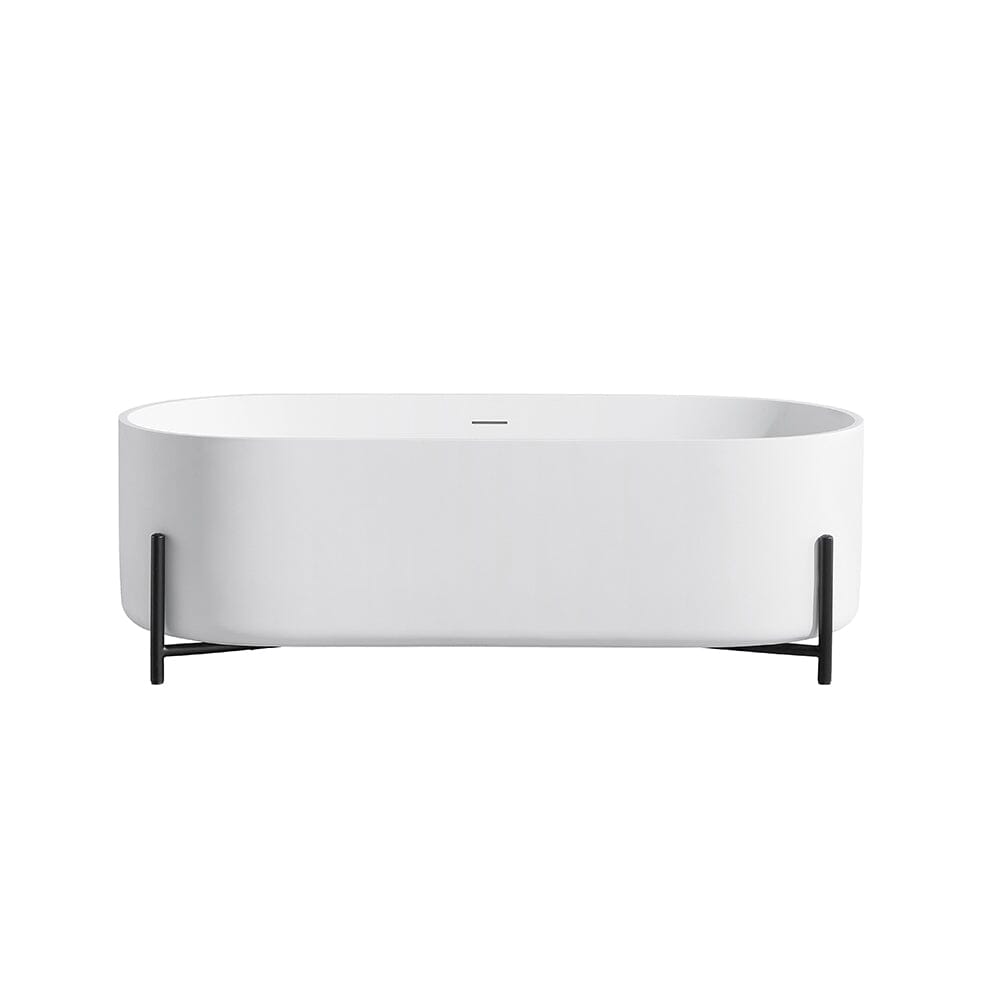 63'' Solid Surface Stone Resin Bathtub Oval Shaped Freestanding Soaking Tub with Support Frame