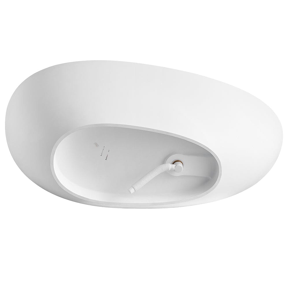 67'' Solid Surface Stone Resin Modern Egg Shaped Freestanding Soaking Bathtub with Overflow