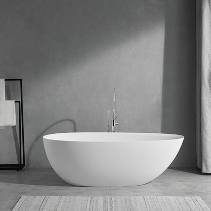 67'' Solid Surface Stone Resin Modern Egg Shaped Freestanding Soaking Bathtub with Overflow