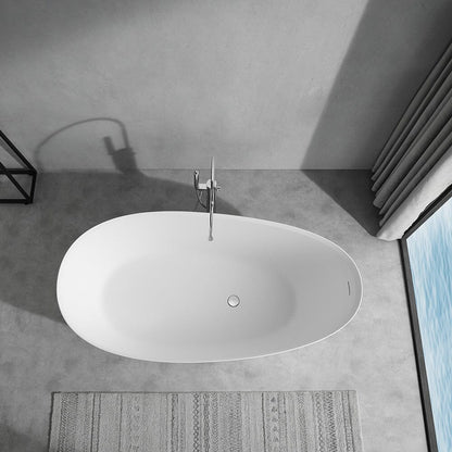 67'' Solid Surface Stone Resin Modern Egg Shaped Freestanding Soaking Bathtub with Overflow