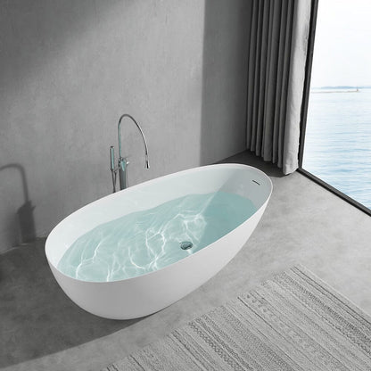 67'' Solid Surface Stone Resin Modern Egg Shaped Freestanding Soaking Bathtub with Overflow