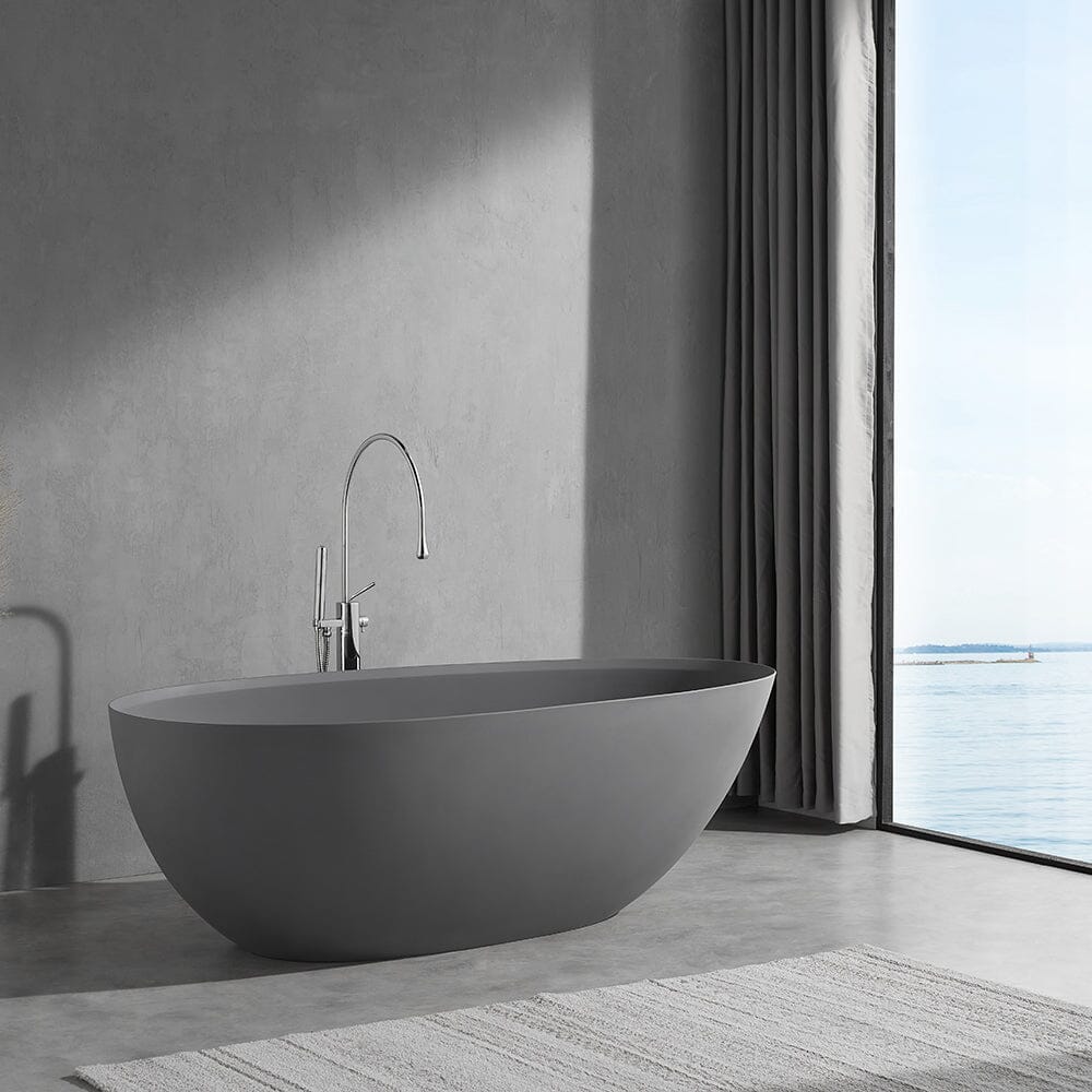 67'' Solid Surface Stone Resin Modern Egg Shaped Freestanding Soaking Bathtub with Overflow