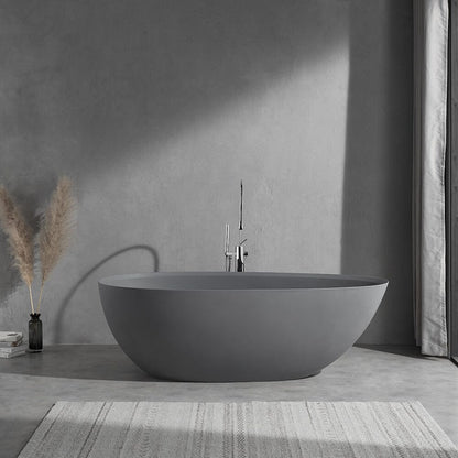 67'' Solid Surface Stone Resin Modern Egg Shaped Freestanding Soaking Bathtub with Overflow