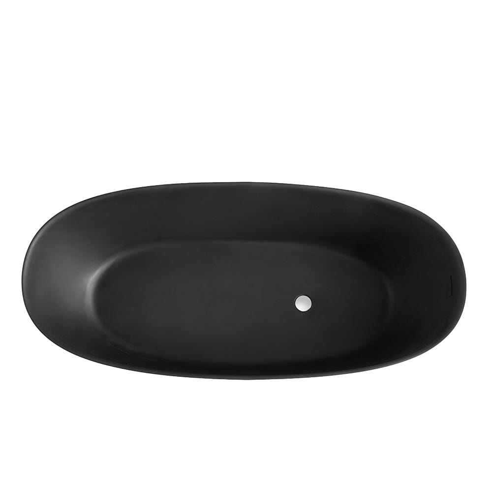 65'' Solid Surface Stone Resin Modern Oval Shaped Freestanding Soaking Bathtub with Overflow