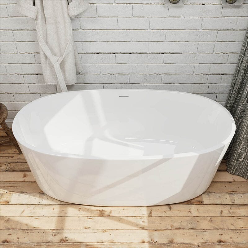 59" Acrylic Modern Bathtub Oval Shape Freestanding Soaking Tub