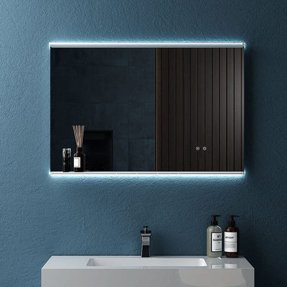 Rectangular Wall Mount LED Lighted Bathroom Vanity Mirror with Shelf