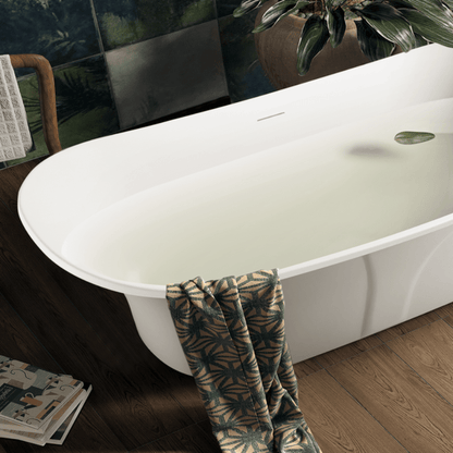 59'' Acrylic Curve Shape Freestanding Bathtub Japanese Soaking Tub