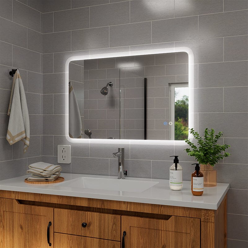 LED Light Bathroom Vanity Rounded Rectangle Mirror Frameless Anti Fog