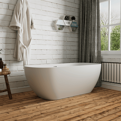 67'' Solid Surface Stone Resin Modern Oval Matte White Freestanding Soaking Bathtub with Overflow