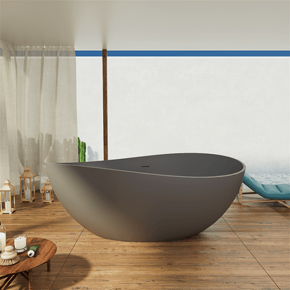 63'' Solid Surface Stone Resin Wave Shaped Freestanding Soaking Bathtub