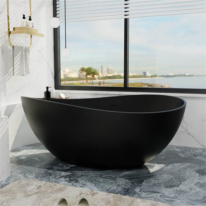 63'' Solid Surface Stone Resin Wave Shaped Freestanding Soaking Bathtub