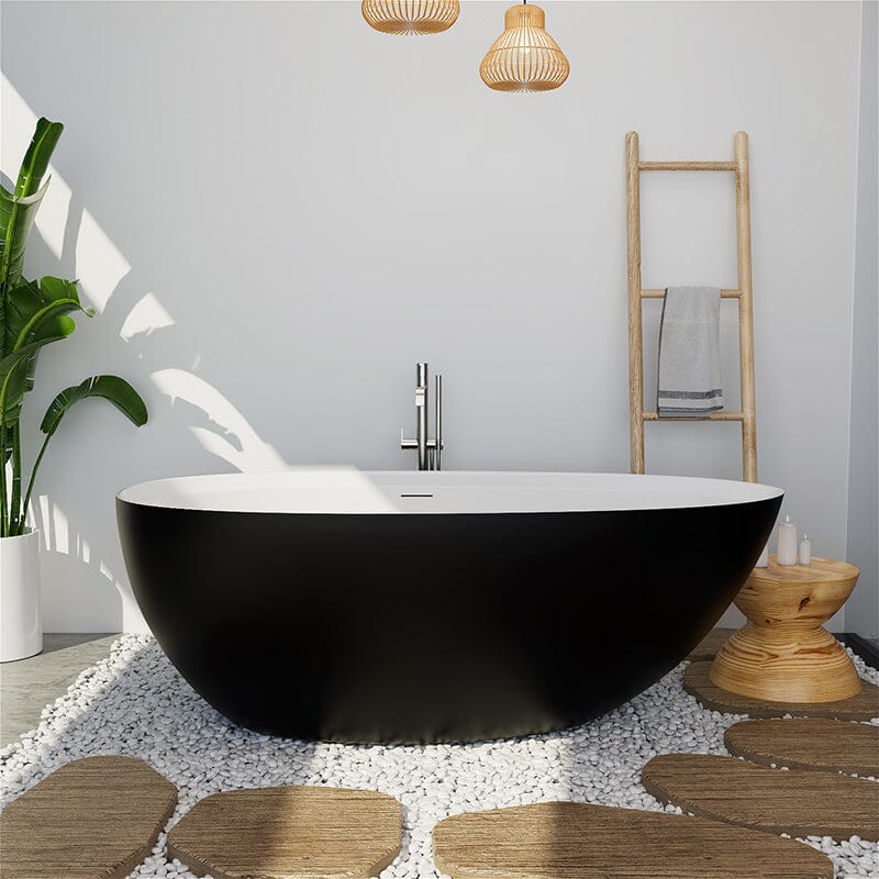 71'' Solid Surface Stone Resin Oval-shaped Freestanding Soaking Bathtub with Overflow