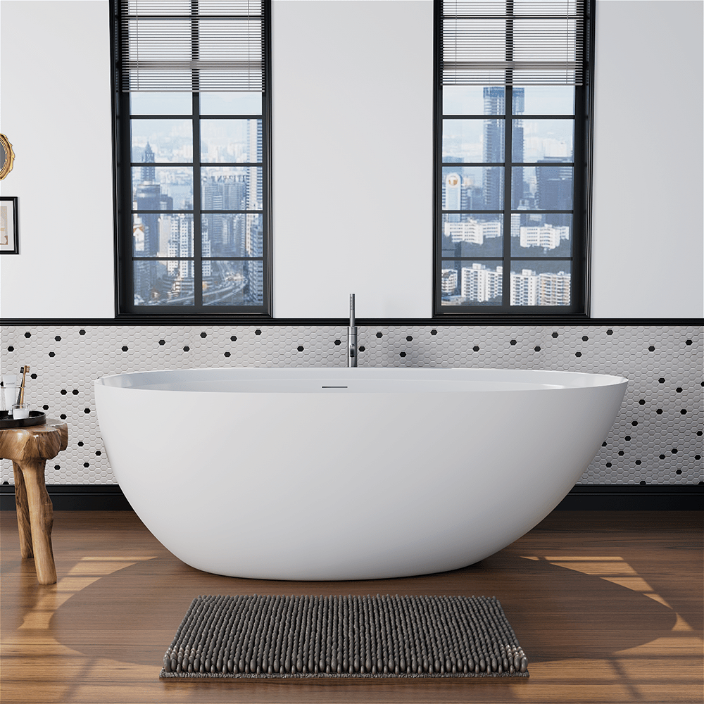 71'' Solid Surface Stone Resin Oval-shaped Freestanding Soaking Bathtub with Overflow