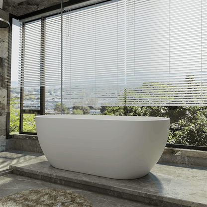 59'' Modern Bathtub Solid Surface Stone Resin Oval-shaped Freestanding Soaking Tub