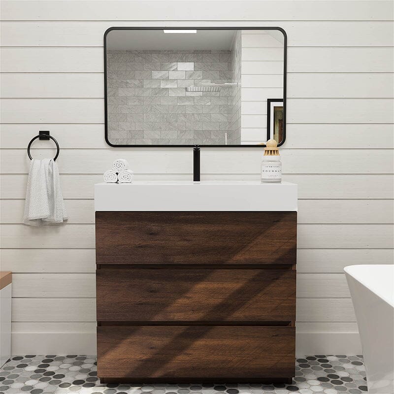 36 Inch Bathroom Vanity with Sink Floor Mounted Floating One-Piece Sink Cabinet