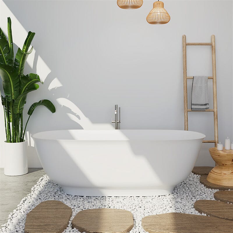 67'' Solid Surface Stone Resin Contemporary Design Freestanding Soaking Bathtub with Overflow