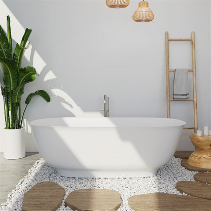 67'' Solid Surface Stone Resin Contemporary Design Freestanding Soaking Bathtub with Overflow