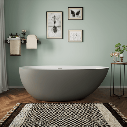 71'' Solid Surface Stone Resin Oval-shaped Freestanding Soaking Bathtub with Overflow