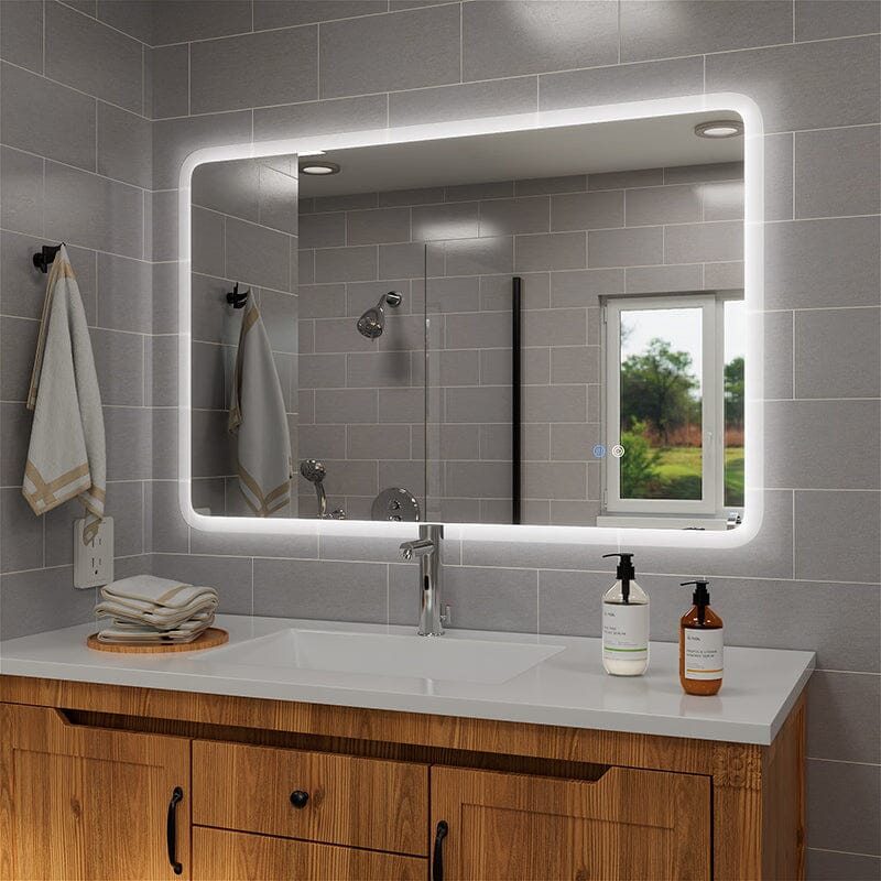 LED Light Bathroom Vanity Rounded Rectangle Mirror Frameless Anti Fog